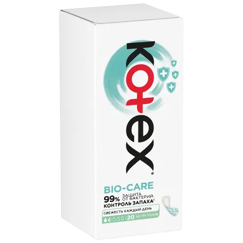KOTEX прокладки ежедневные bio care экстра тонкие 20шт